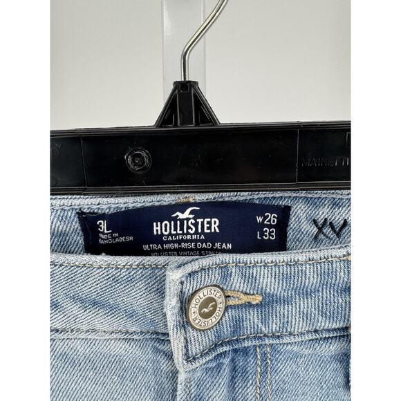 Hollister Light Wash Two Tone Ultra High Rise Dad Jeans Size 26 Inseam 33 - Picture 3 of 5